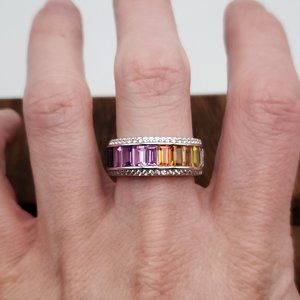 Size 9 925 Sterling Silver Beautiful Colorful Sapphire Gemstones Ring